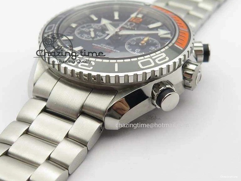 0413 Sustainable Planet Ocean Master Chronometer Chrono SS OM 1:1 Best Edition Black Dial On SS Bracelet A 8179